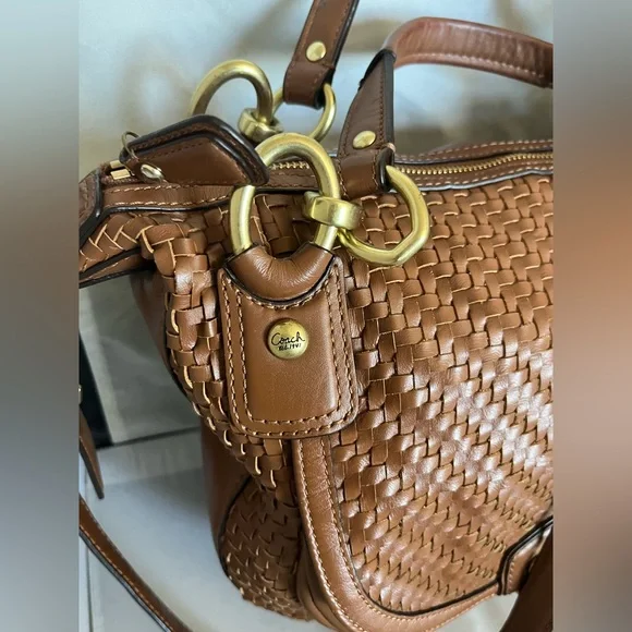 Coach Brown Woven Leather Shoulder Bag - Picture 2 of 14